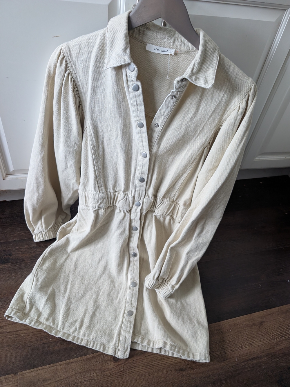 Beautiful Denim Cream Button Down Dress Idem Ditto xs Peasant Sleeve Boho